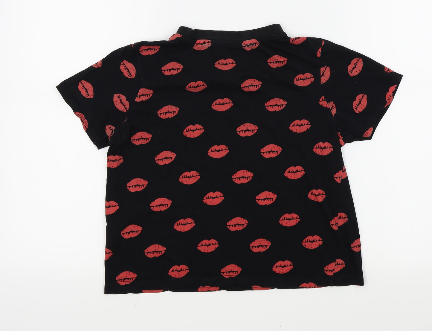Primark Womens Black Colourblock  Basic T-Shirt Size XS  - RED LIPS
