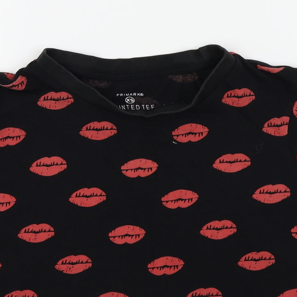 Primark Womens Black Colourblock  Basic T-Shirt Size XS  - RED LIPS