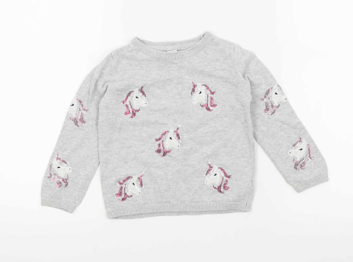 Primark Girls Grey Colourblock  Pullover Sweatshirt Size 2-3 Years  - Unicorn