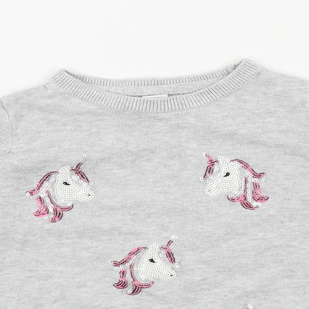 Primark Girls Grey Colourblock  Pullover Sweatshirt Size 2-3 Years  - Unicorn