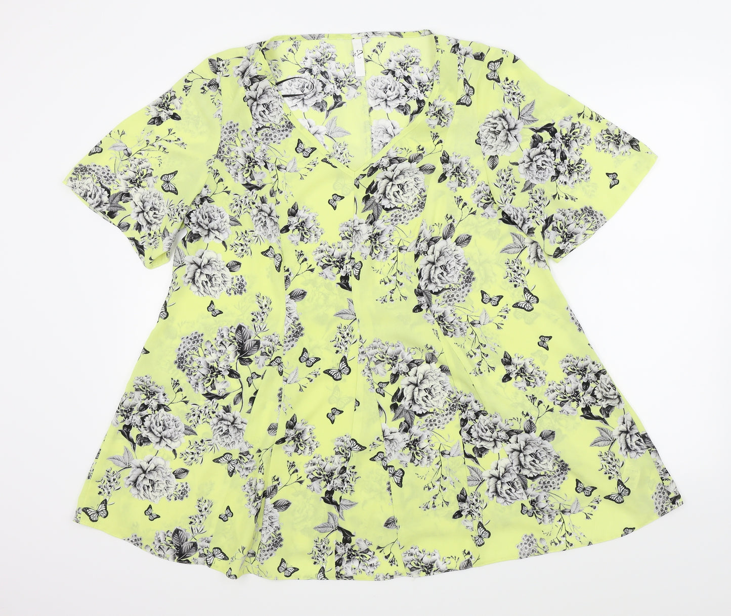 Preworn Womens Yellow Floral  Basic Blouse Size 18