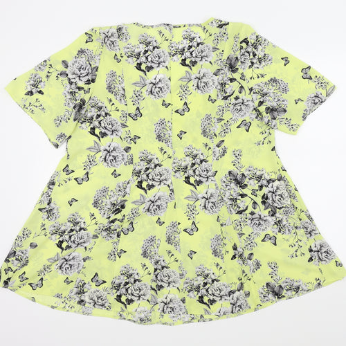 Preworn Womens Yellow Floral  Basic Blouse Size 18