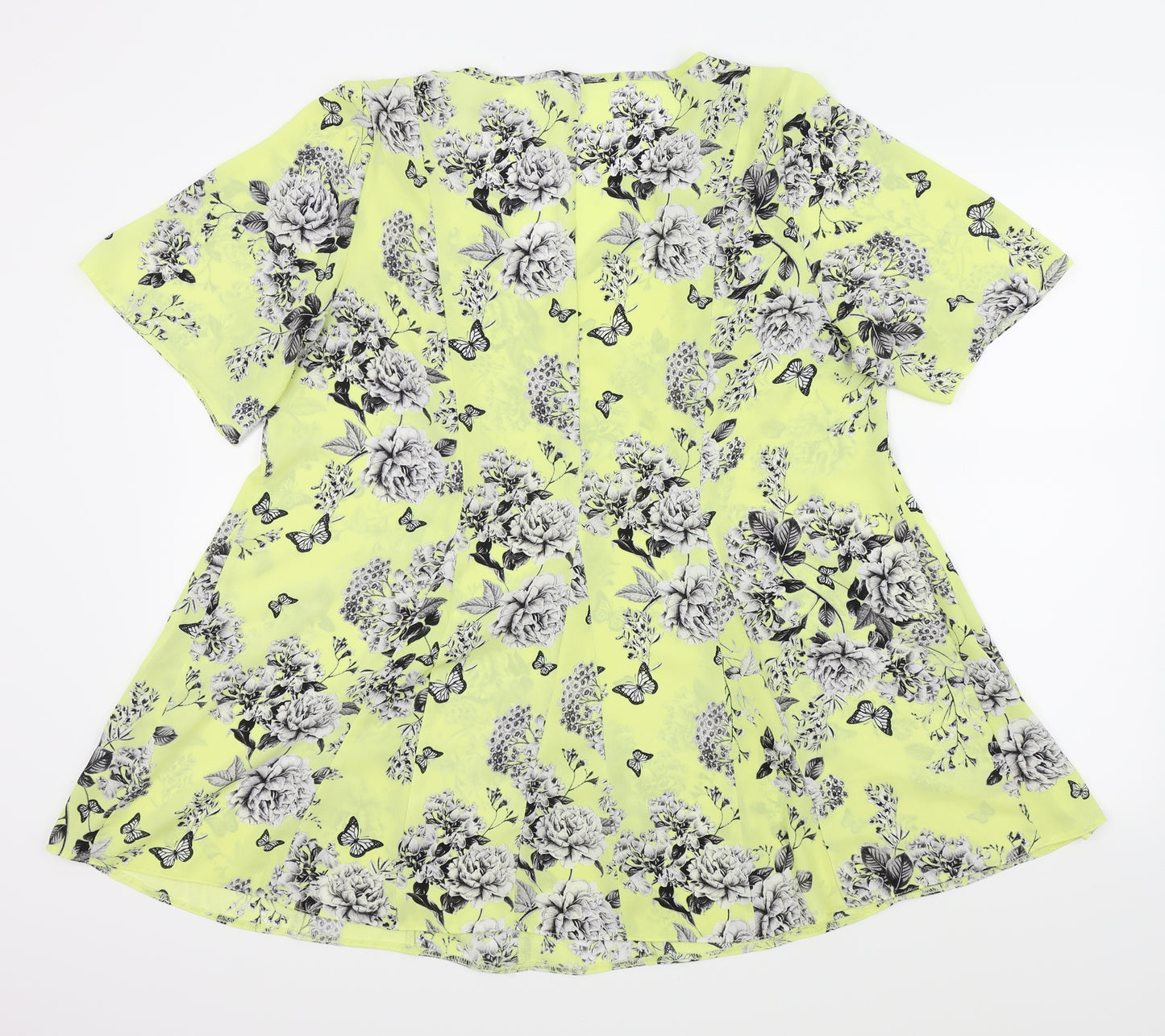 Preworn Womens Yellow Floral  Basic Blouse Size 18