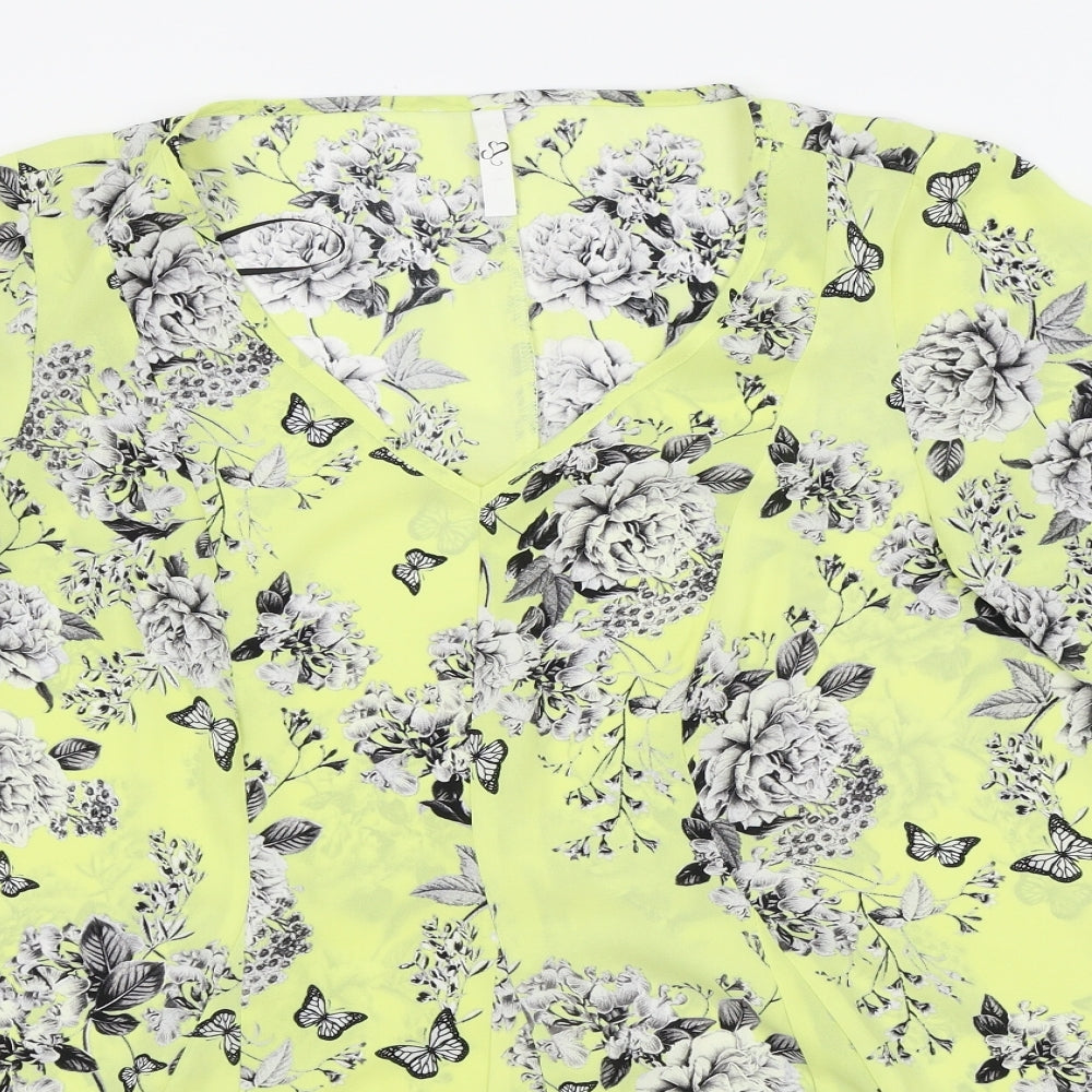 Preworn Womens Yellow Floral  Basic Blouse Size 18