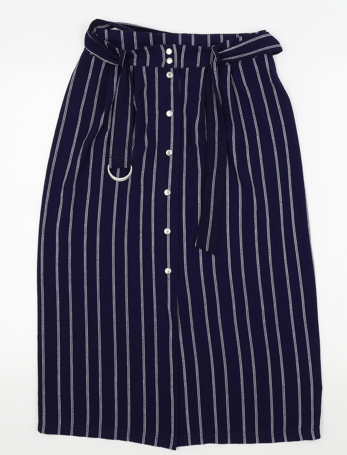 NEWLOOK Womens Blue Striped  A-Line Skirt Size 8  - Belt attached