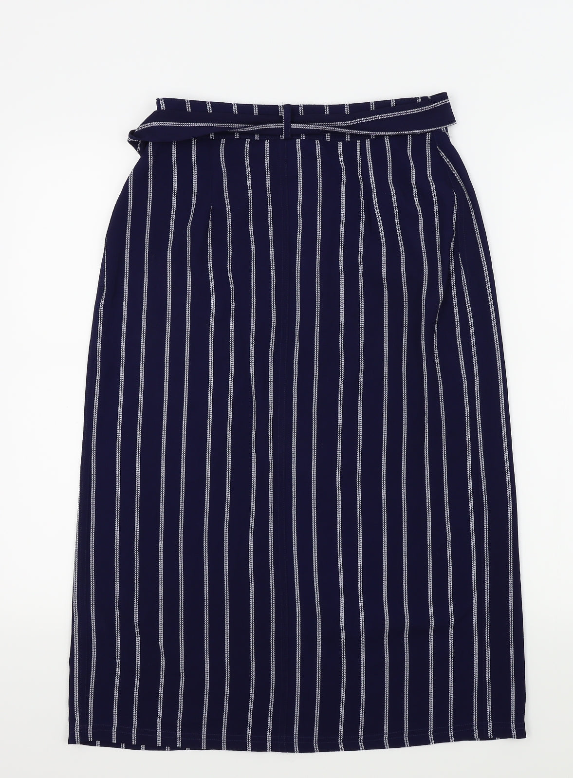 NEWLOOK Womens Blue Striped  A-Line Skirt Size 8  - Belt attached