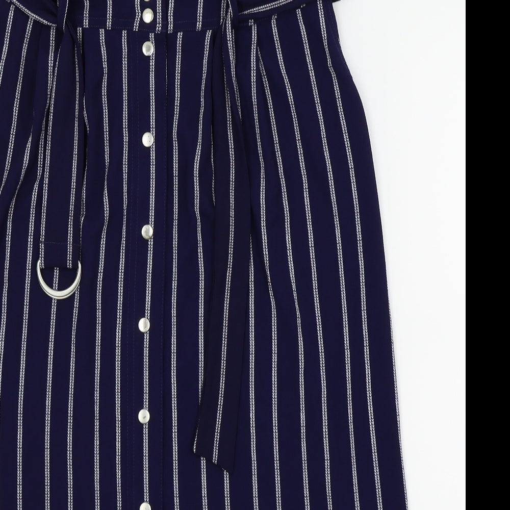 NEWLOOK Womens Blue Striped  A-Line Skirt Size 8  - Belt attached