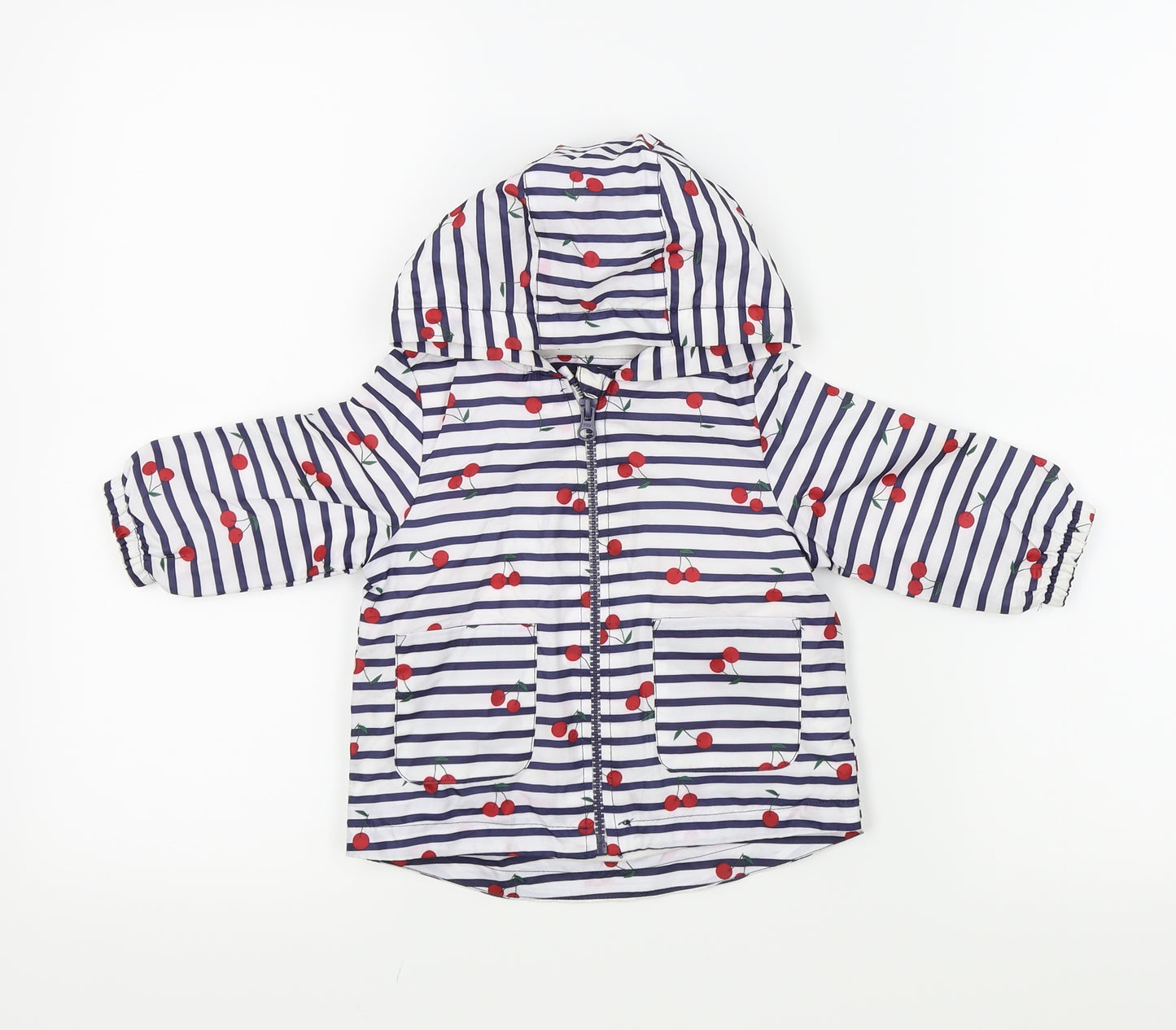 Primark Girls White Striped  Jacket  Size 6-9 Months  - Cherry Print