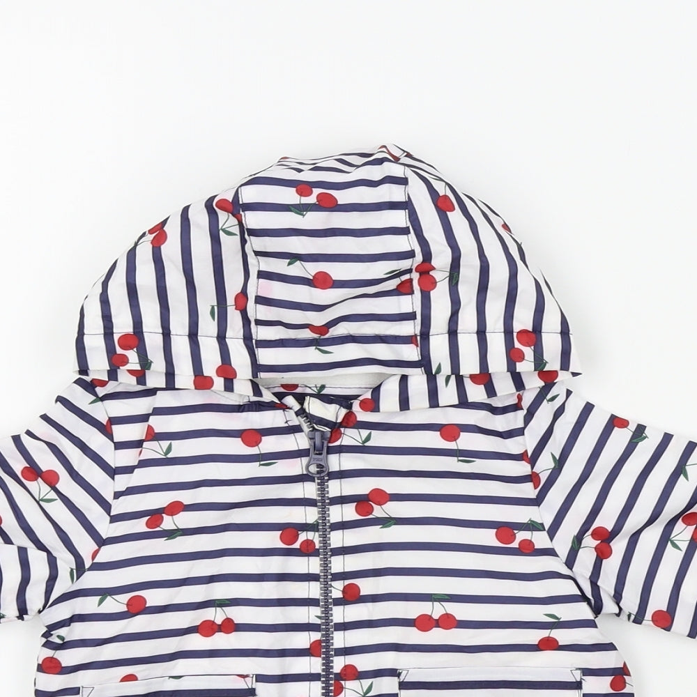 Primark Girls White Striped  Jacket  Size 6-9 Months  - Cherry Print