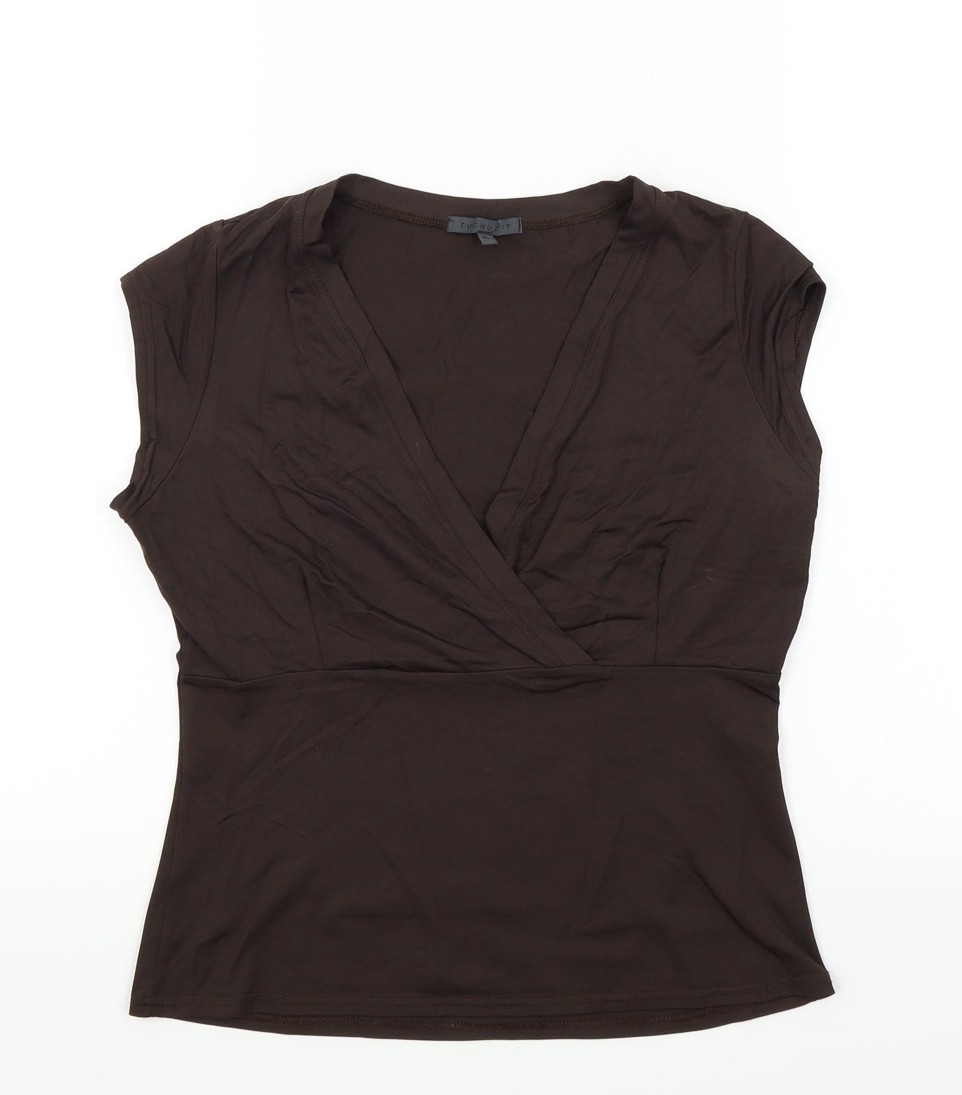 TU Womens Brown   Basic T-Shirt Size 14  - CROSS OVER FRONT