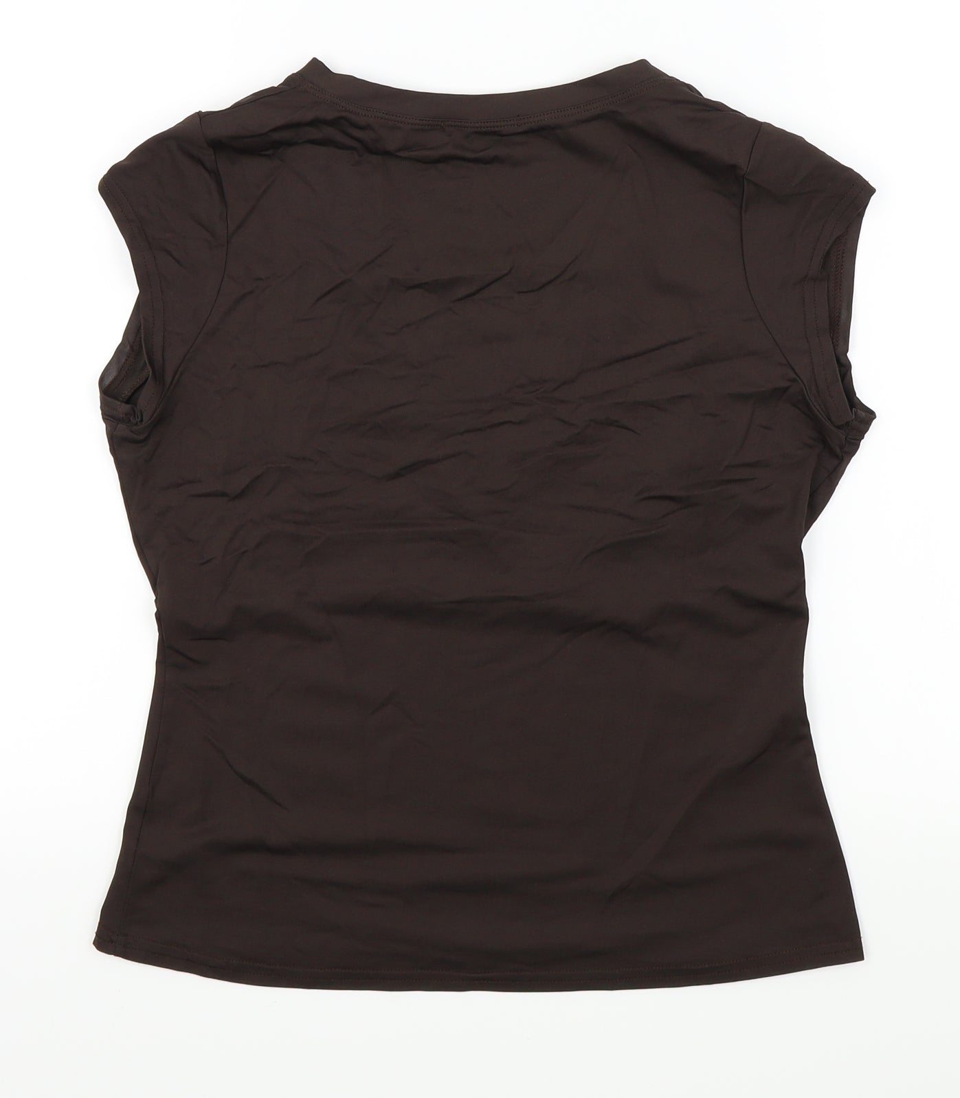 TU Womens Brown   Basic T-Shirt Size 14  - CROSS OVER FRONT