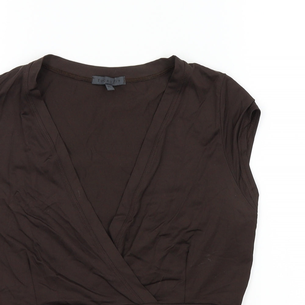 TU Womens Brown   Basic T-Shirt Size 14  - CROSS OVER FRONT