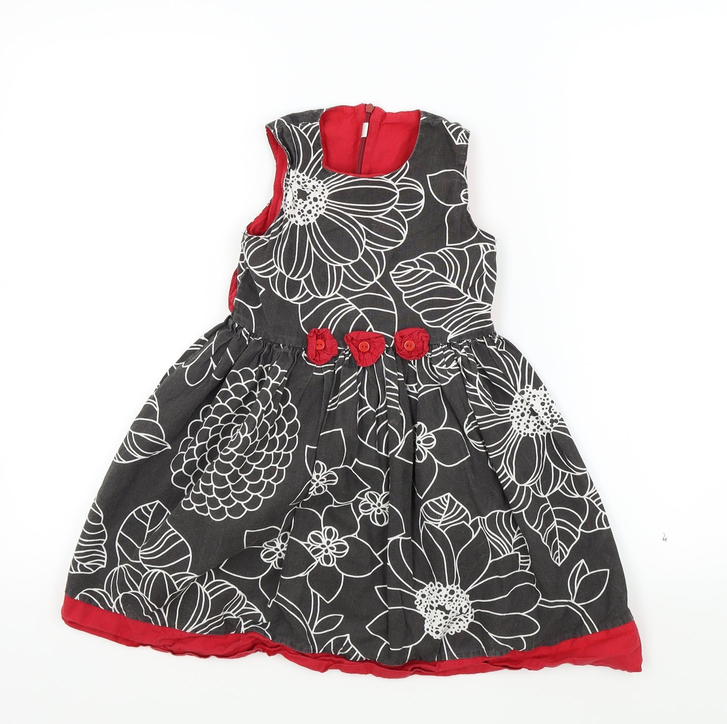 Preworn Girls Grey Geometric  Fit & Flare  Size 5-6 Years