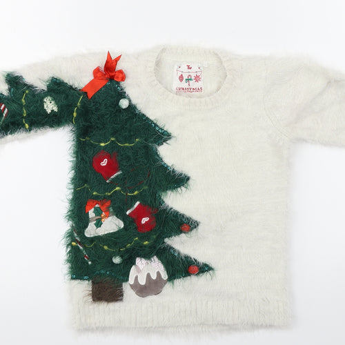 TU Boys White   Pullover Jumper Size 7 Years  - Christmas  Jumper