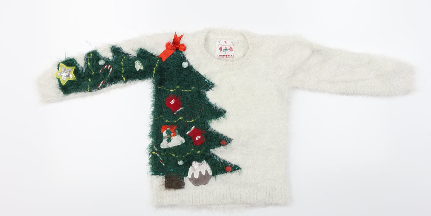 TU Boys White   Pullover Jumper Size 7 Years  - Christmas  Jumper