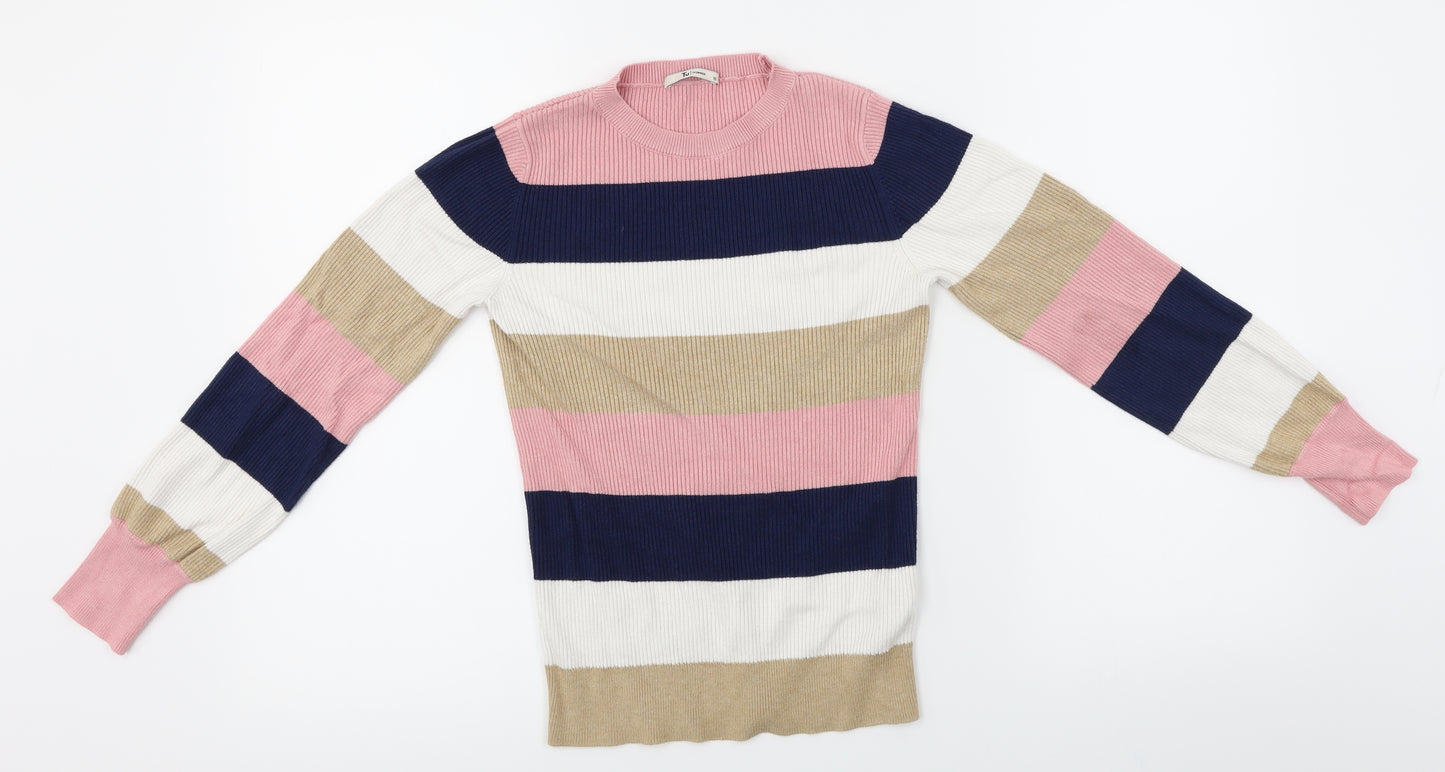 TU Womens Pink Striped  Pullover Jumper Size 10