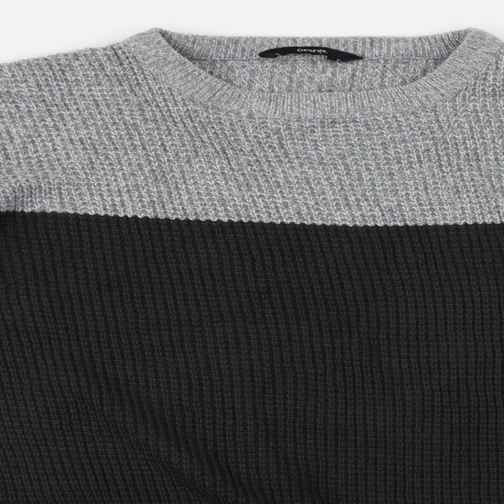 George  Mens Black Striped  Pullover Jumper Size L