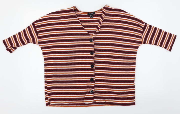 New Look Womens Purple Striped Cardigan Jumper Size M