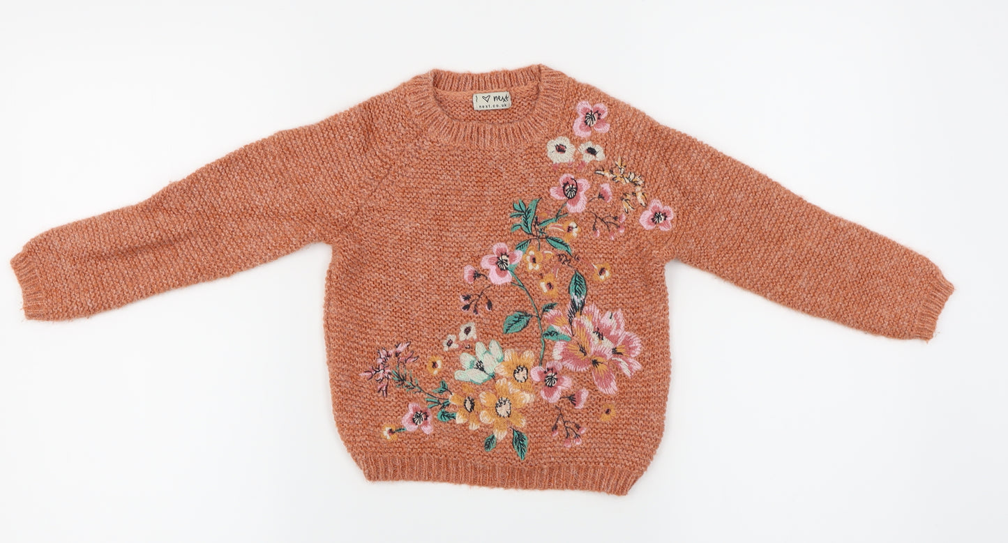 NEXT  Girls Orange Floral  Pullover Jumper Size 3-4 Years