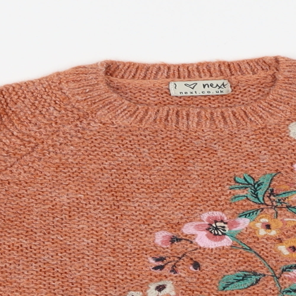 NEXT  Girls Orange Floral  Pullover Jumper Size 3-4 Years