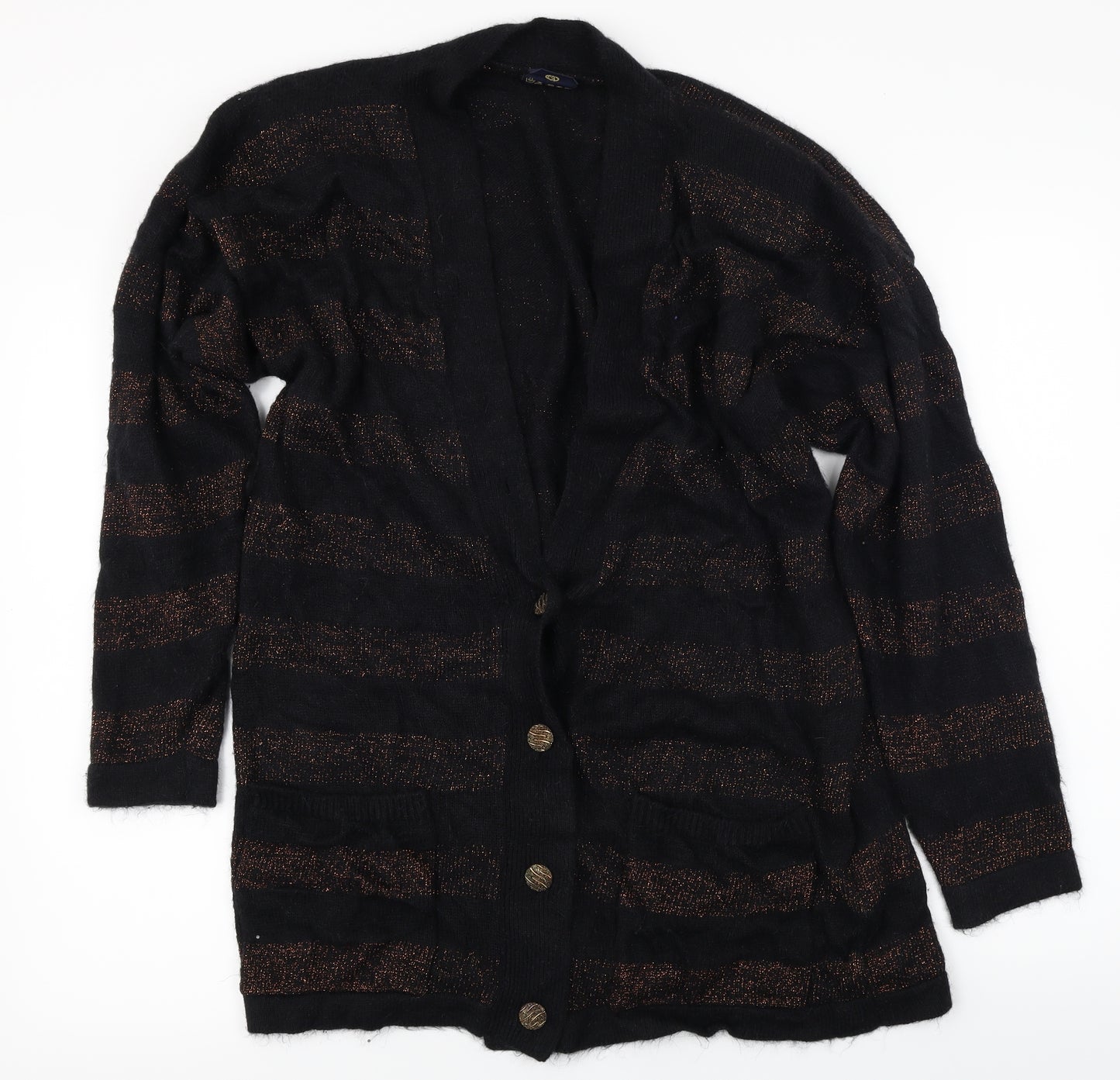 Your Sixth Sense  Womens Black Striped  Cardigan Jumper Size 12
