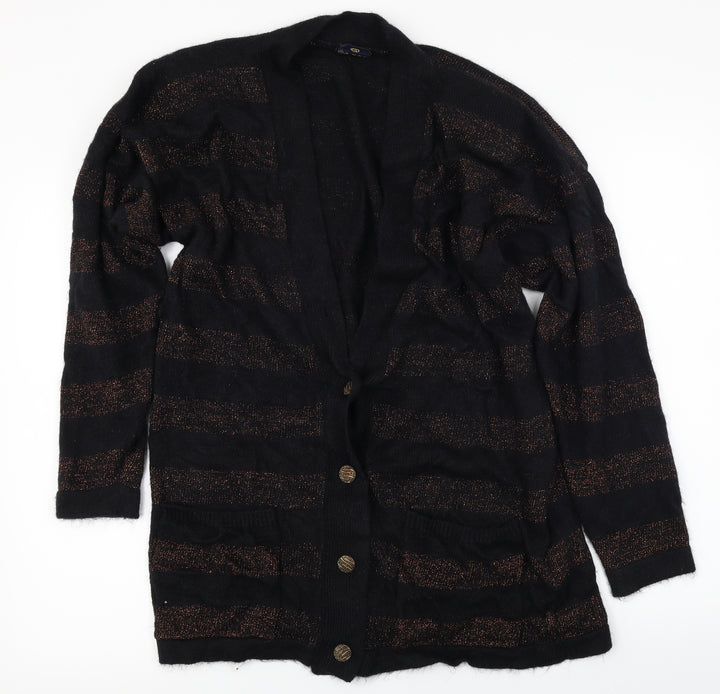 Your Sixth Sense  Womens Black Striped  Cardigan Jumper Size 12
