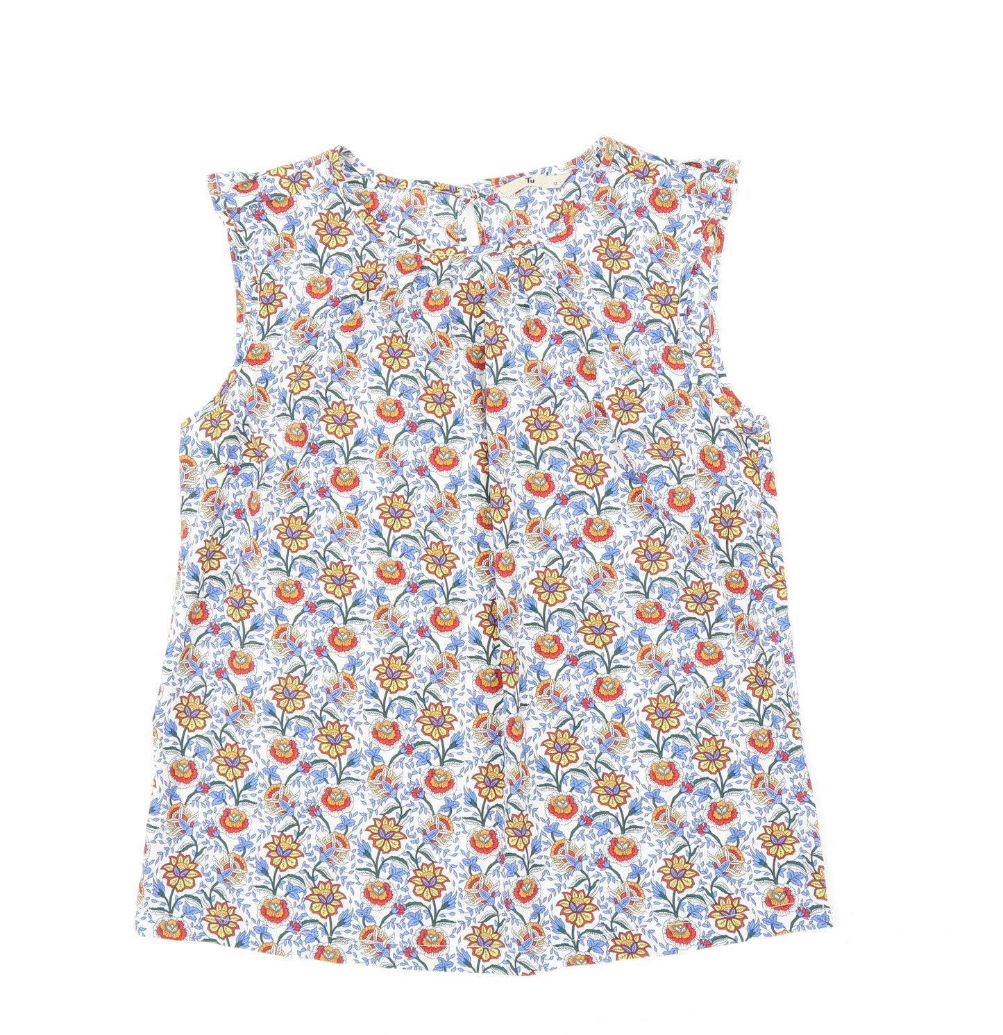 TU Womens Blue Floral  Basic Blouse Size 12