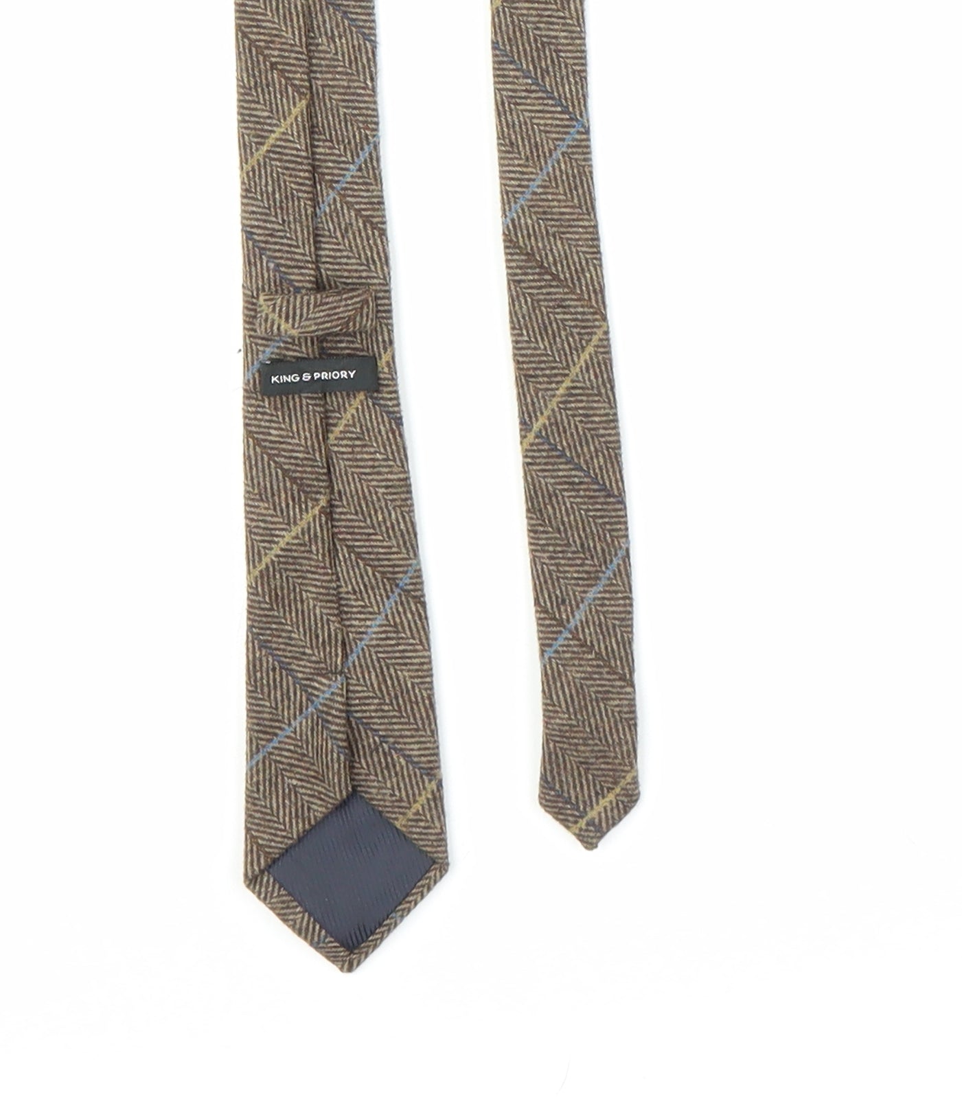 King & Priory Mens Brown Plaids & Checks  Pointed Tie One Size