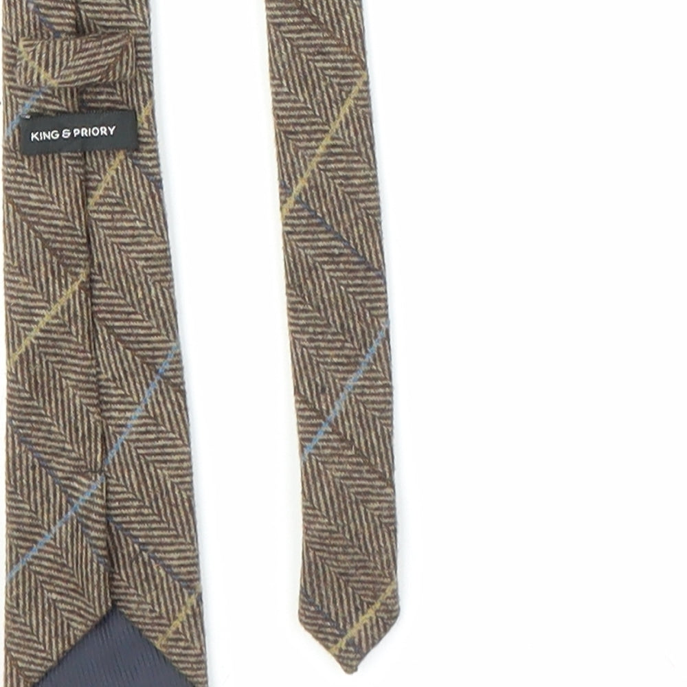 King & Priory Mens Brown Plaids & Checks  Pointed Tie One Size
