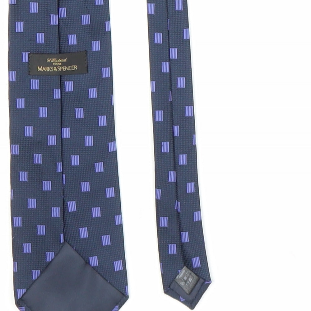 M&S Mens Blue Plaids & Checks  Pointed Tie One Size