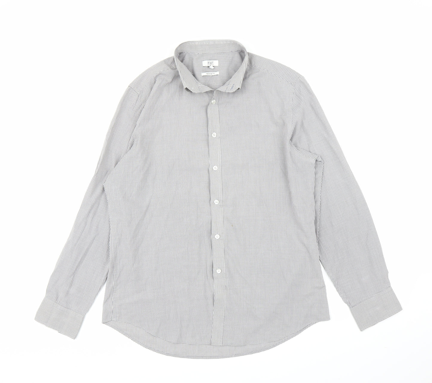 F&F Mens Grey Check   Button-Up Size 15.5
