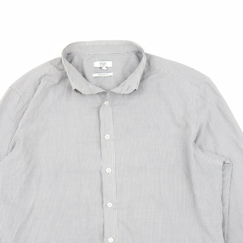 F&F Mens Grey Check   Button-Up Size 15.5
