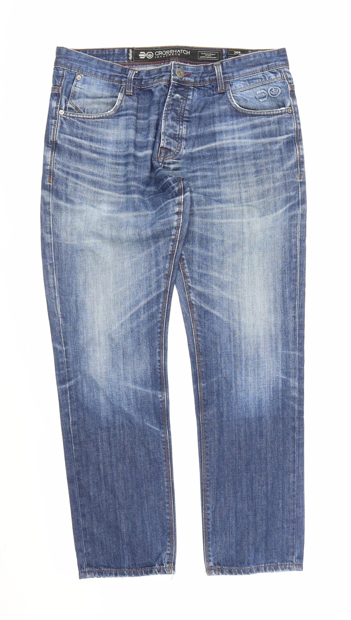 Crosshatch Mens Blue  Denim Straight Jeans Size 36 in L29 in