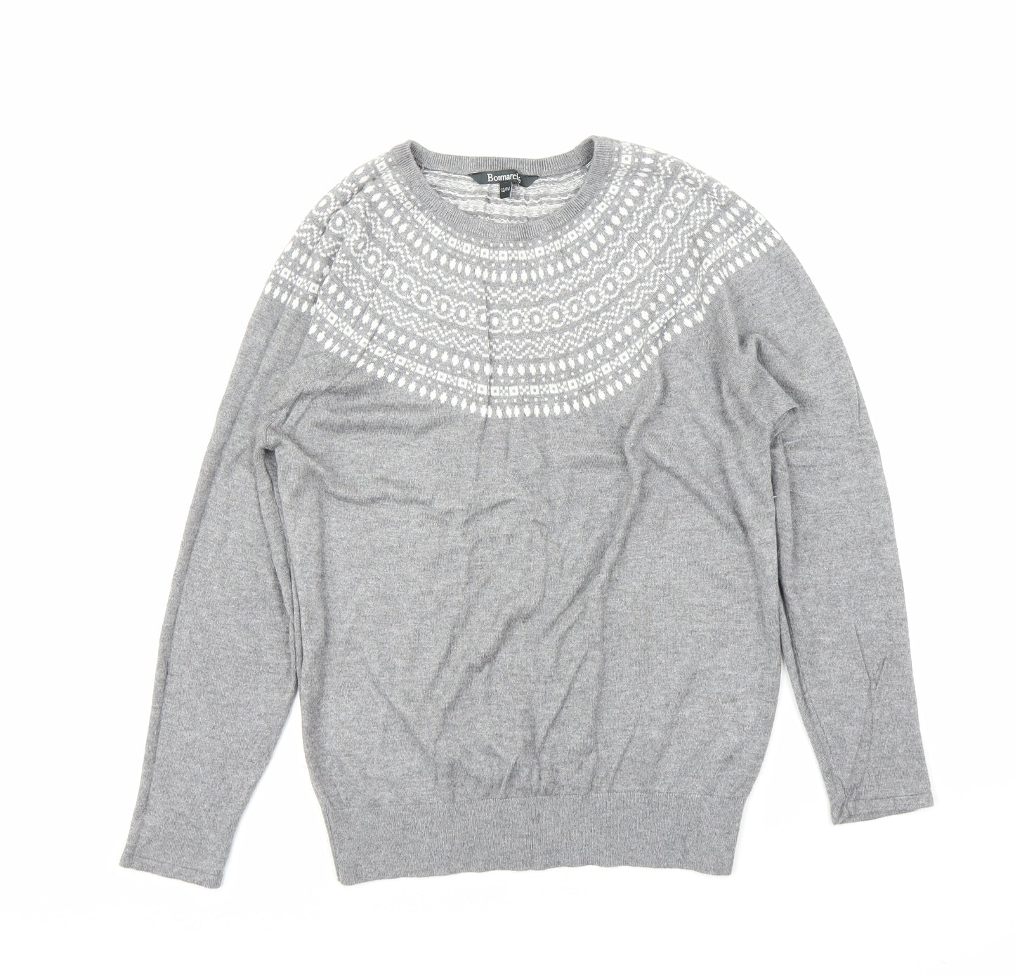 Bonmarché Womens Grey Fair Isle  Pullover Jumper Size 14