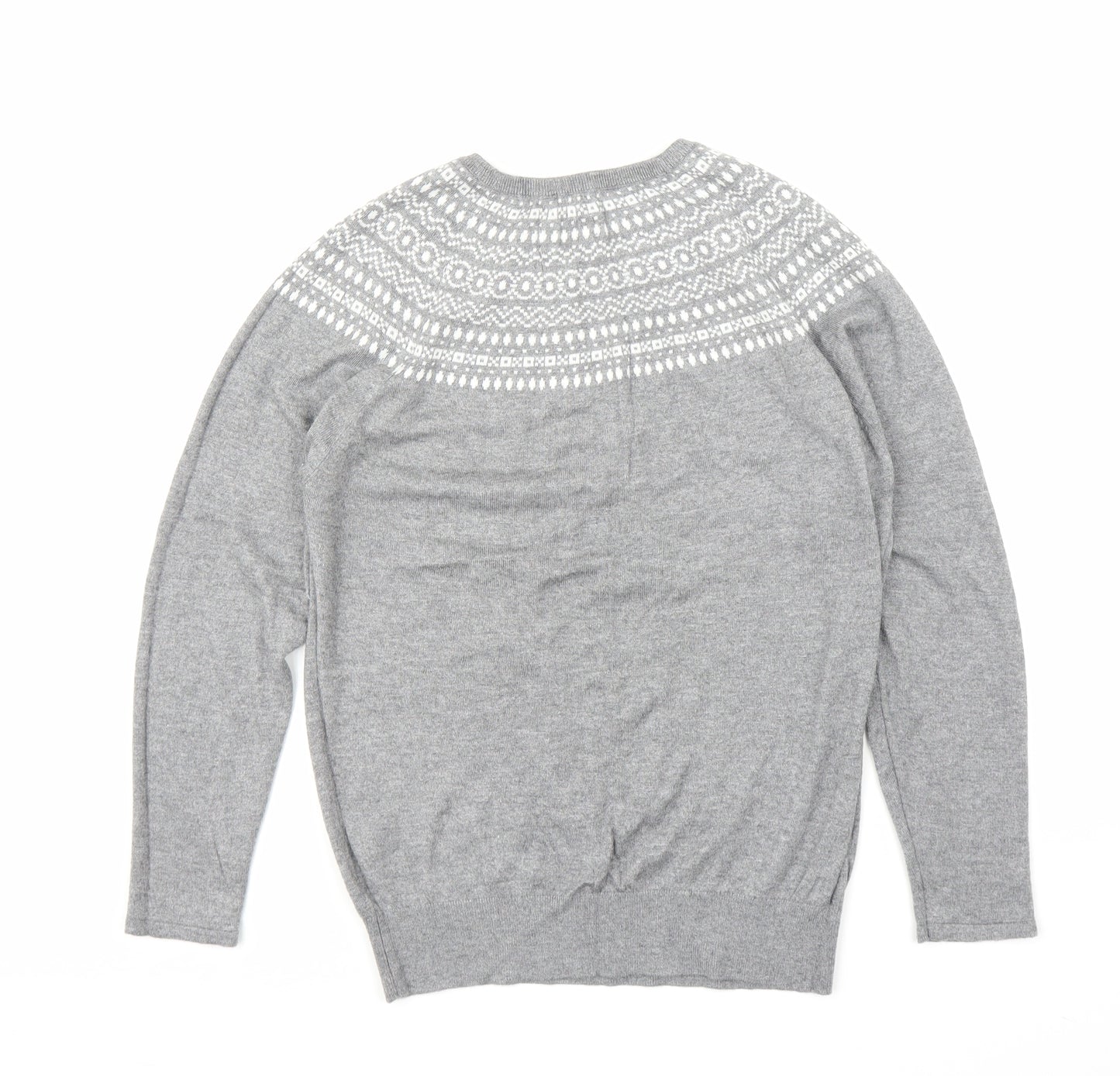 Bonmarché Womens Grey Fair Isle  Pullover Jumper Size 14