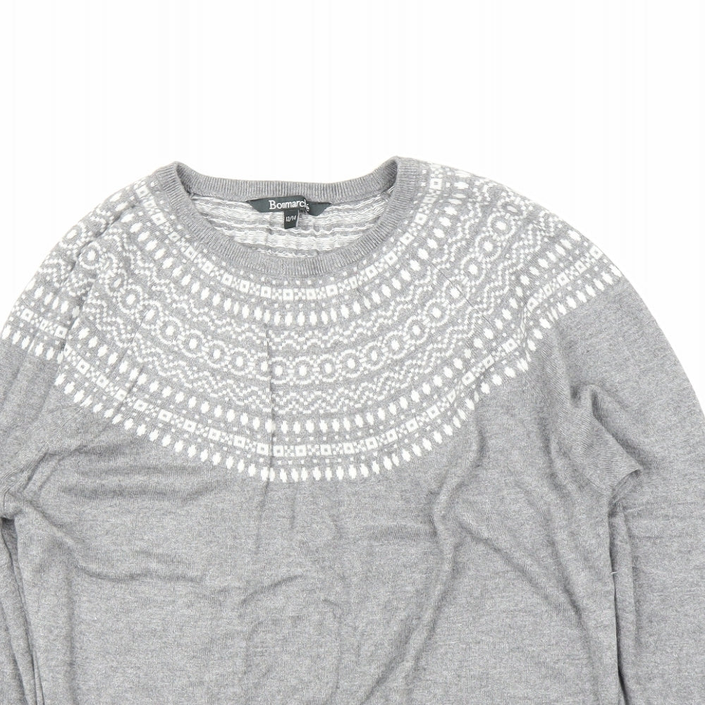 Bonmarché Womens Grey Fair Isle  Pullover Jumper Size 14
