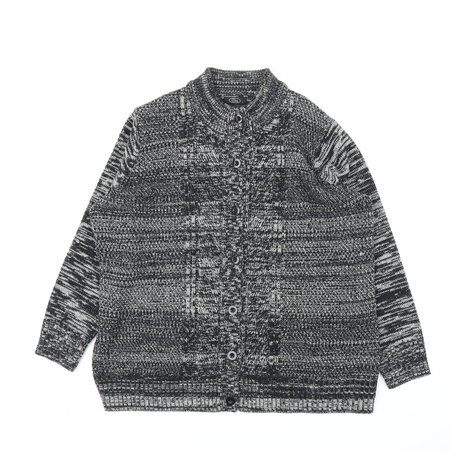 BM Mens Grey Striped  Cardigan Jumper Size L