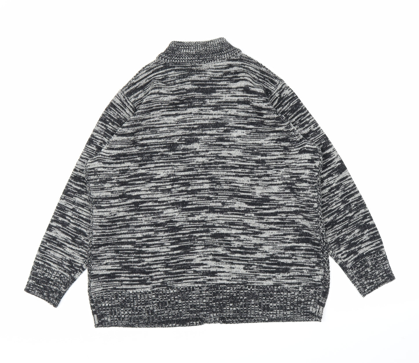 BM Mens Grey Striped  Cardigan Jumper Size L