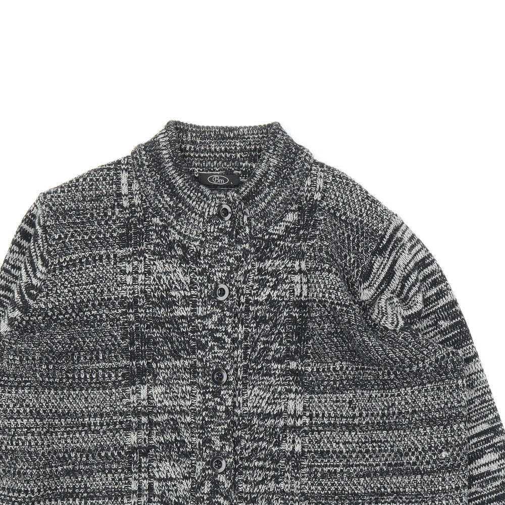 BM Mens Grey Striped  Cardigan Jumper Size L