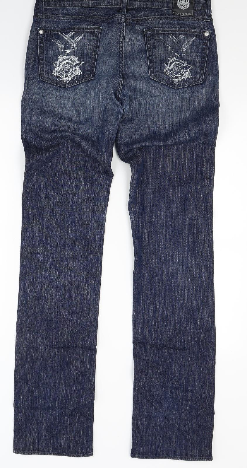 Rock & Republic Womens Blue  Denim Straight Jeans Size 10 L31 in
