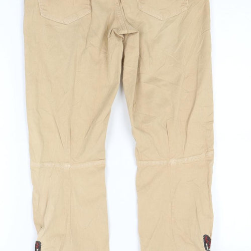 Cambio Womens Beige  Denim Straight Jeans Size 28 in L26 in - Butterfly print on legs