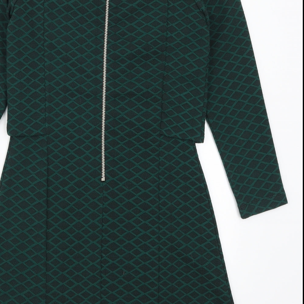 Topshop Womens Green Geometric  A-Line  Size 6