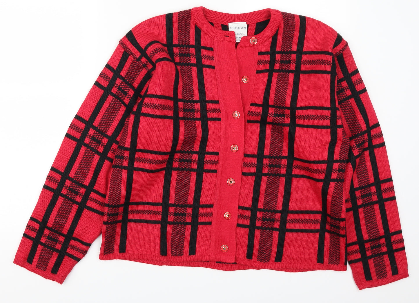 Alexon Womens Red Check  Cardigan Jumper Size L
