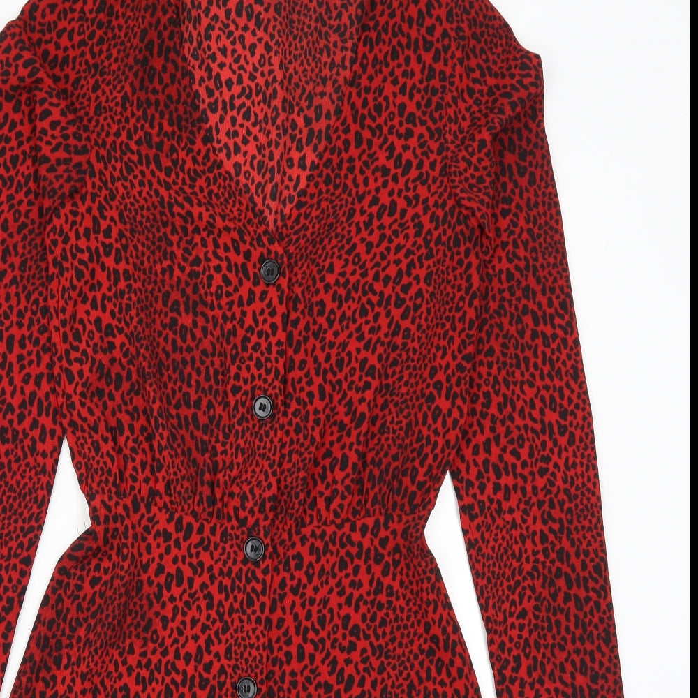 H&M Womens Red Animal Print  Skater Dress  Size 6