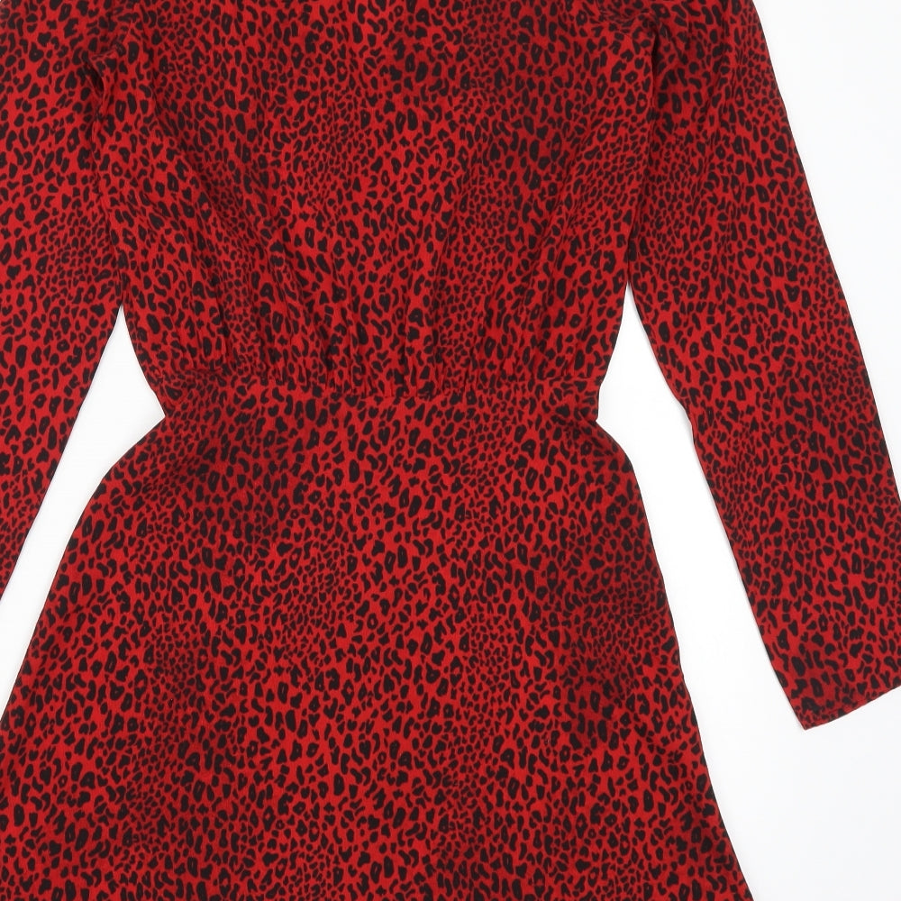 H&M Womens Red Animal Print  Skater Dress  Size 6