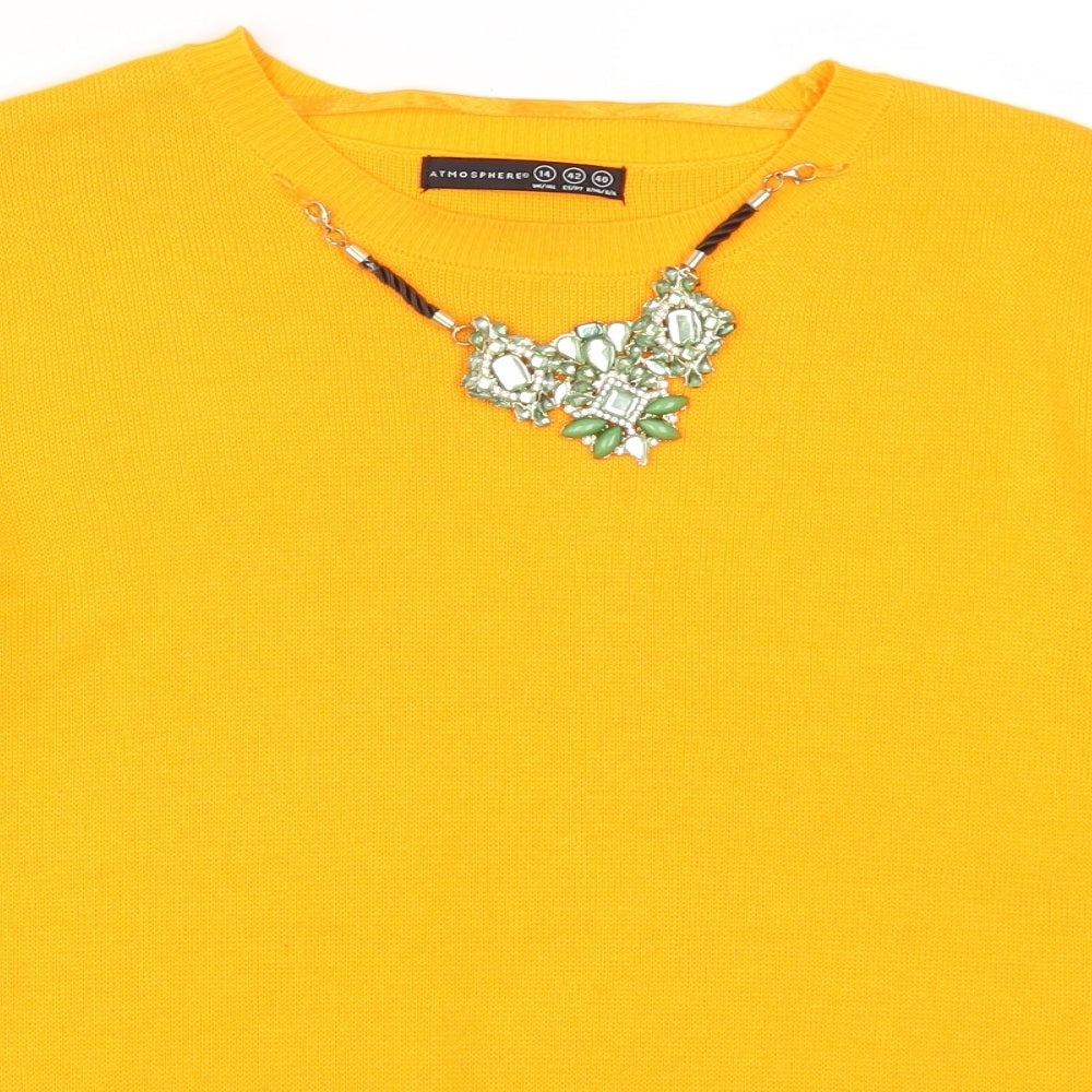 Atmosphere Womens Orange   Pullover Jumper Size 14  - Beaded Neck Detail