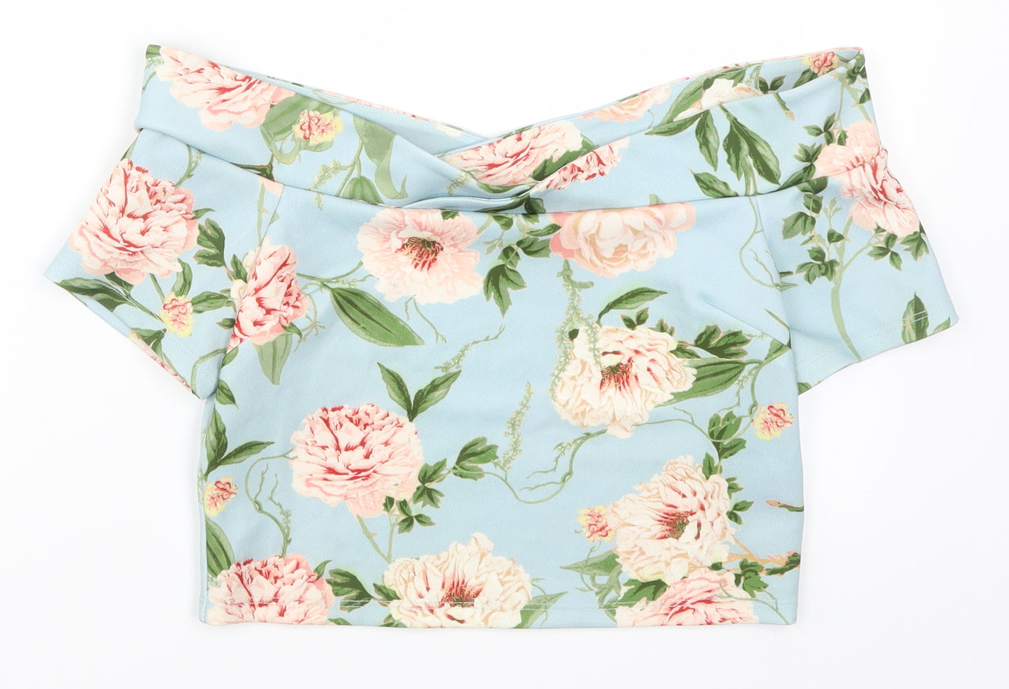 Miss Selfridge Womens Blue Floral  Cropped T-Shirt Size 10