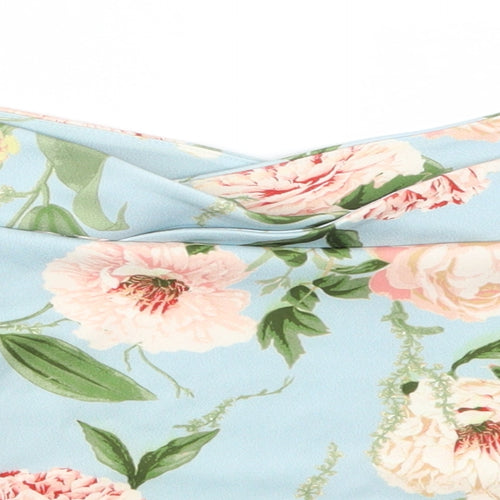 Miss Selfridge Womens Blue Floral  Cropped T-Shirt Size 10