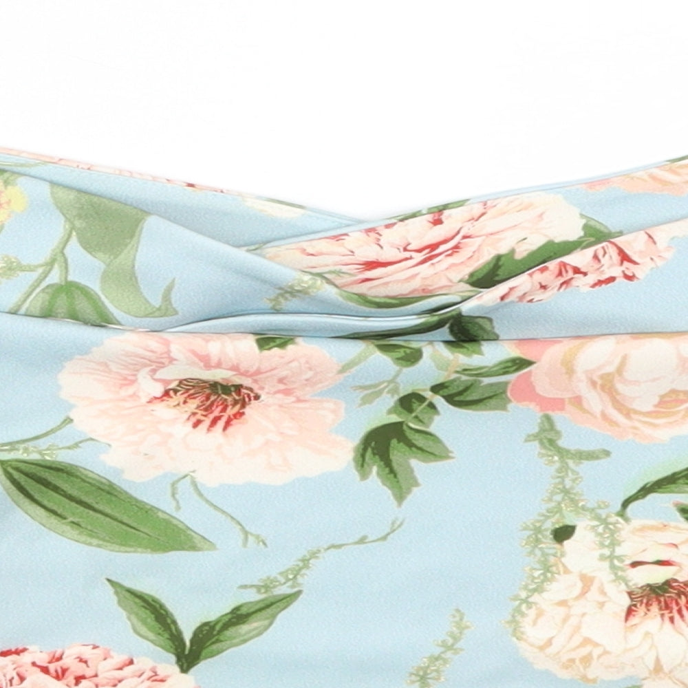 Miss Selfridge Womens Blue Floral  Cropped T-Shirt Size 10