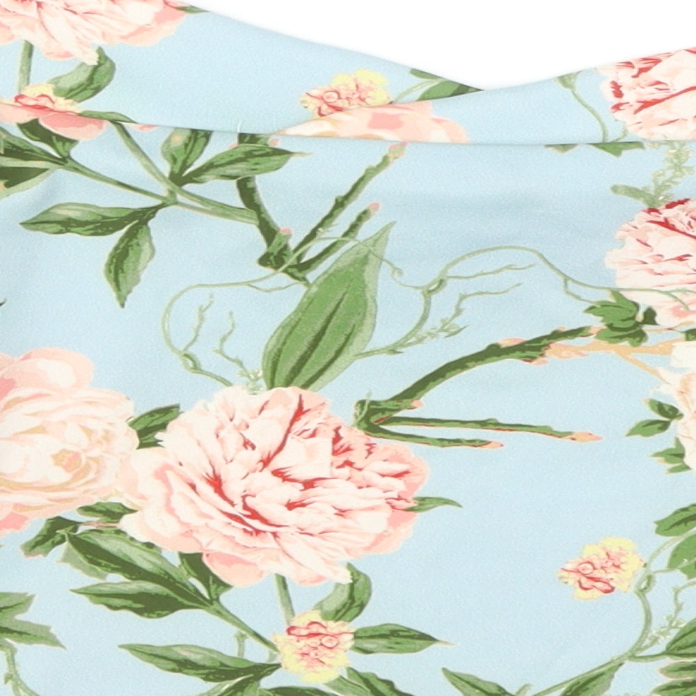 Miss Selfridge Womens Blue Floral  Cropped T-Shirt Size 10